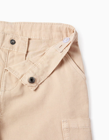 Cotton Cargo Trousers for Baby Boys, Beige