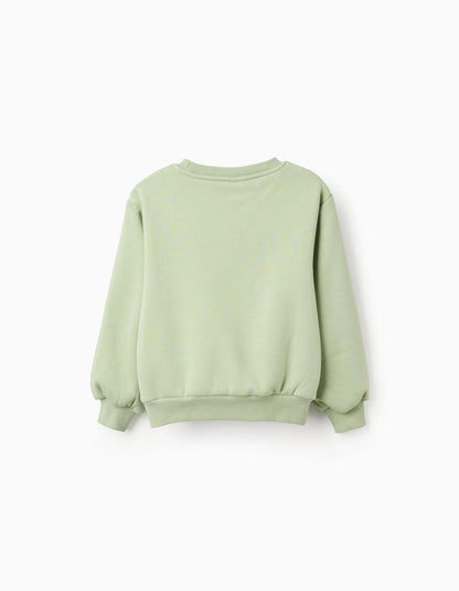 Brushed sweatshirt with flower print for girls, light green