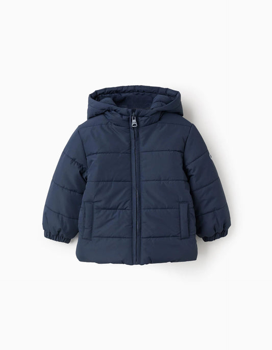 Padded Jacket with Hood and Polar Lining for Baby Boys, Blue