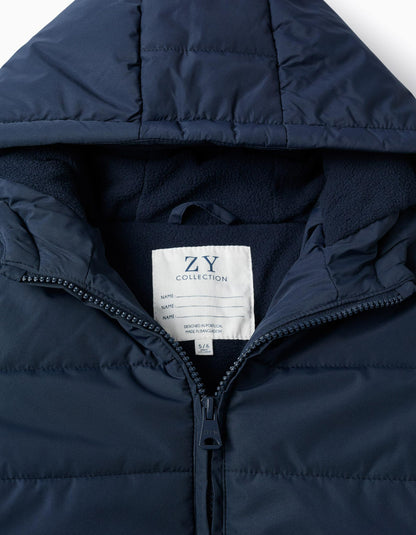 Hooded Padded Jacket with Polar Lining for Boys, Dark Blue