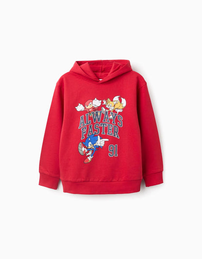 Cotton Hooded Sweatshirt for Boys 'Sonic', red