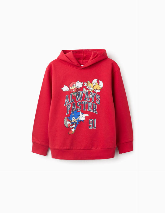 Cotton Hooded Sweatshirt for Boys 'Sonic', red