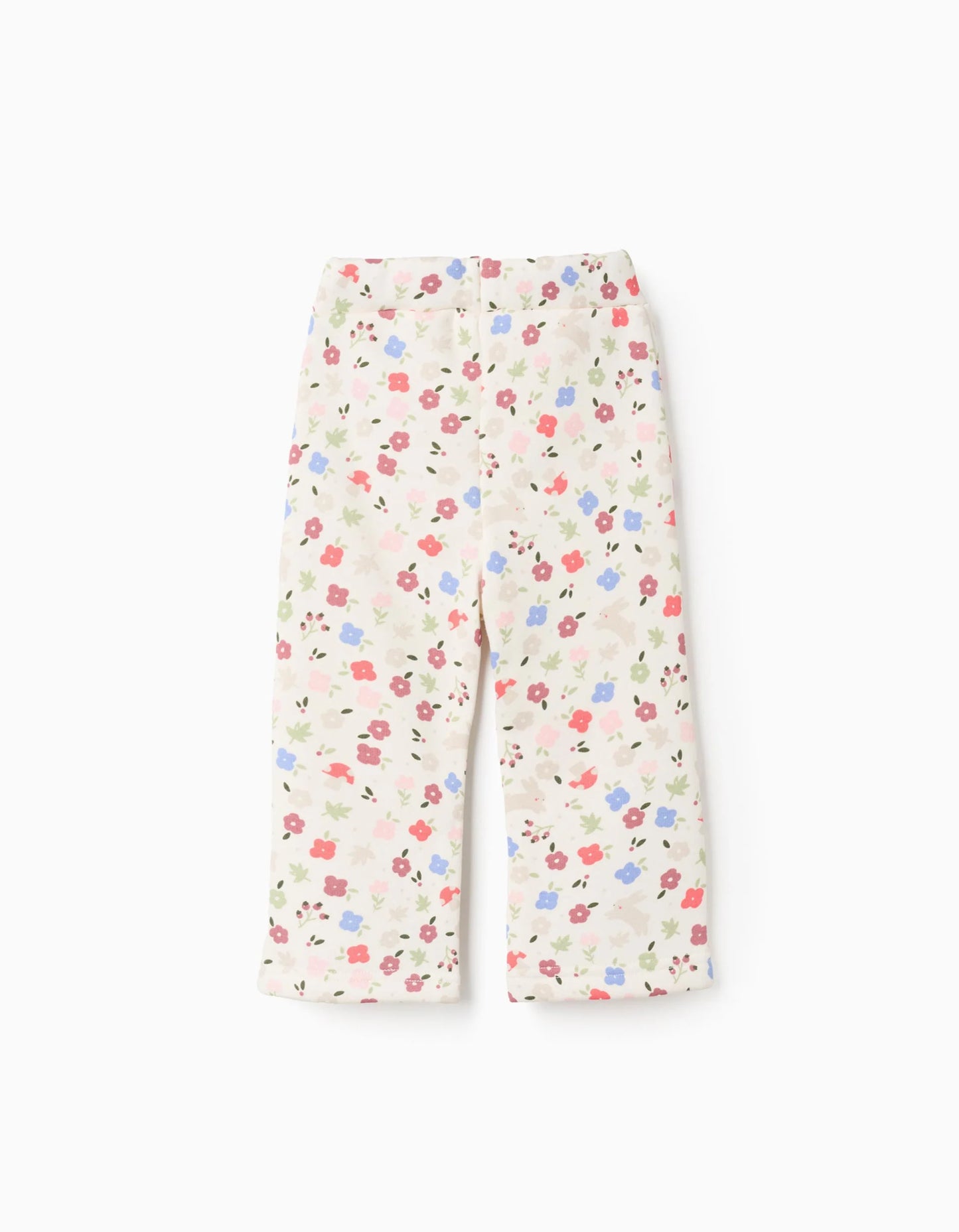 Brushed flared leggings with floral motif for baby girls, white