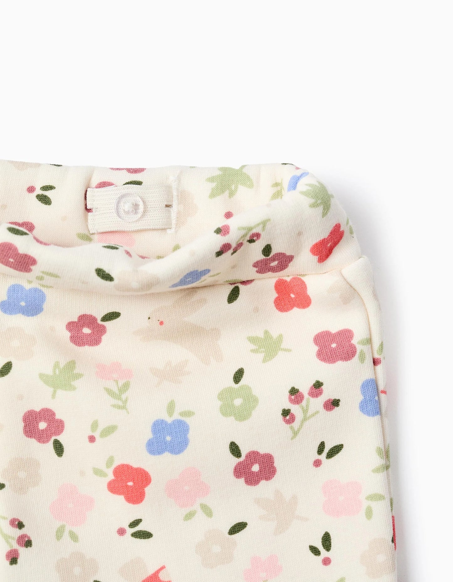 Brushed flared leggings with floral motif for baby girls, white