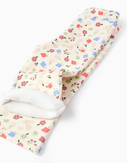 Brushed flared leggings with floral motif for baby girls, white