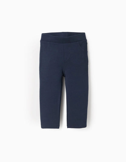 Brushed leggings with decorative pockets for baby girls, dark blue