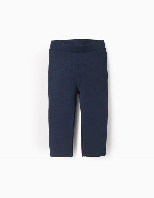 Brushed leggings with decorative pockets for baby girls, dark blue