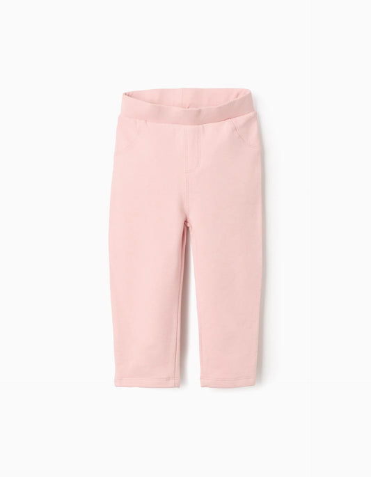 Brushed leggings with decorative pockets for baby girls, light pink