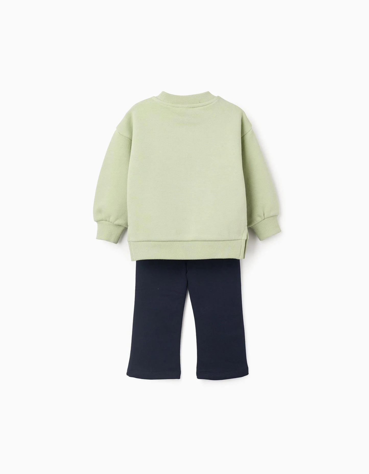 Brushed sweatshirt + leggings set for baby girls, light green/blue