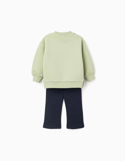 Brushed sweatshirt + leggings set for baby girls, light green/blue