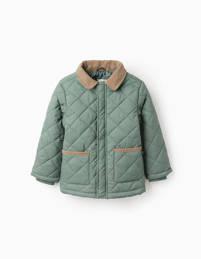 Padded Parka with Removable Hood for Boys, Dark Green