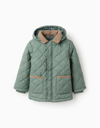 Padded Parka with Removable Hood for Boys, Dark Green