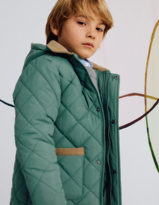 Padded Parka with Removable Hood for Boys, Dark Green