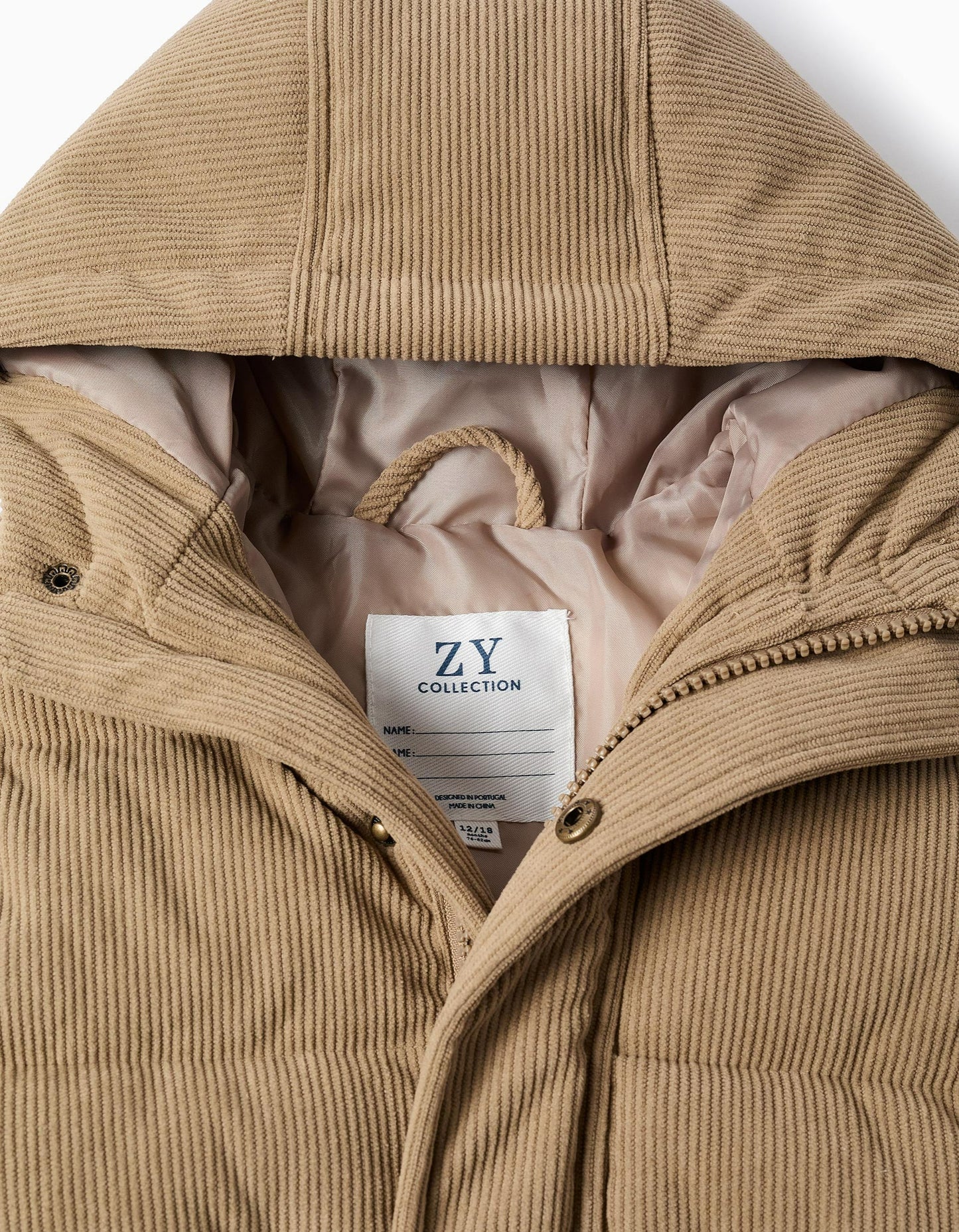 Padded Jacket with Hood for Baby Boys, Brown