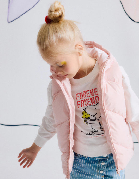 Shiny Padded Vest with Hood for Girls, Pink