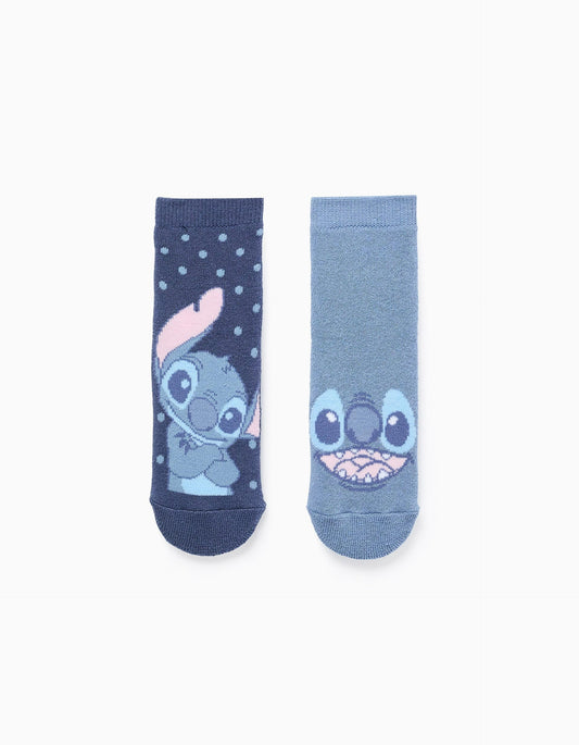 Pack 2 Pairs of Non-Slip Socks for Girls 'Stitch', Blue/Pink