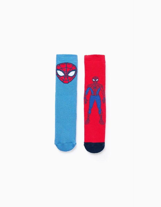 Pack 2 Pairs of Non-slip Socks for Boys 'Spiderman', Blue/Red