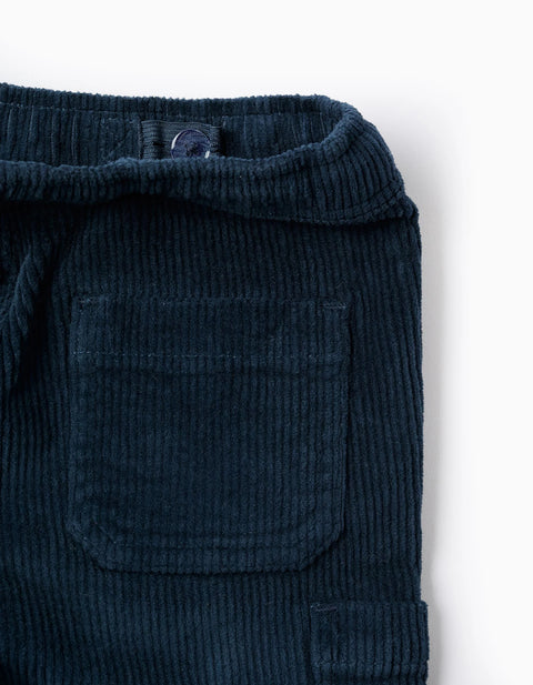 Cargo Corduroy Trousers for Baby Boys, Dark Blue