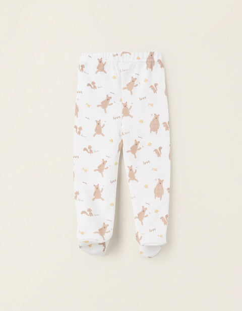 Pack of 2 Footed Trousers for Baby Girls 'Family Love', Pink/White