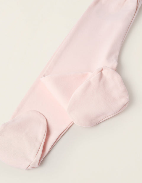 Pack of 2 Footed Trousers for Baby Girls 'Family Love', Pink/White