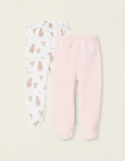 Pack of 2 Footed Trousers for Baby Girls 'Family Love', Pink/White
