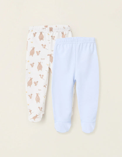 Pack of 2 Footed Trousers for Baby Boys 'Family Love', Blue/White