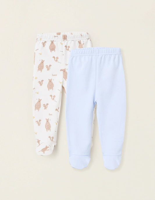 Pack of 2 Footed Trousers for Baby Boys 'Family Love', Blue/White