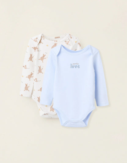 Pack of 2 Cotton Bodysuits for Baby Boys 'Family Love', Blue/White