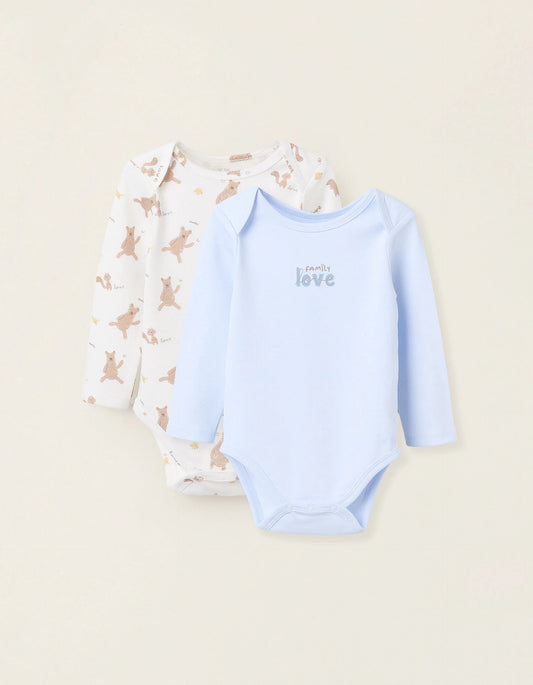 Pack of 2 Cotton Bodysuits for Baby Boys 'Family Love', Blue/White