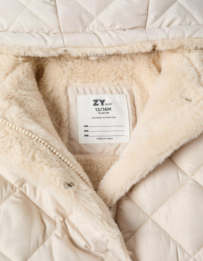 Padded Parka with Fleece Lining for Newborn Girls, Beige