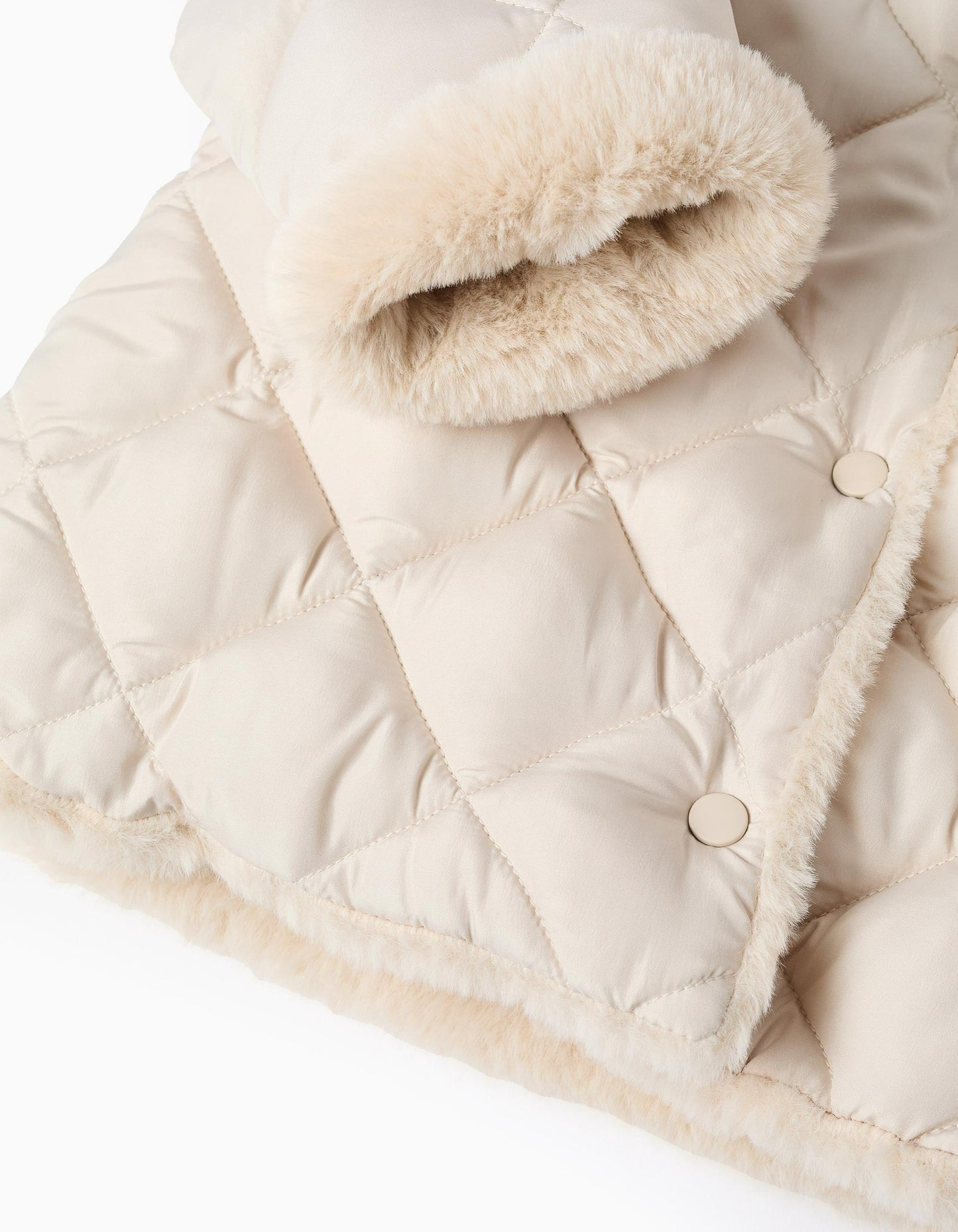 Padded Parka with Fleece Lining for Newborn Girls, Beige