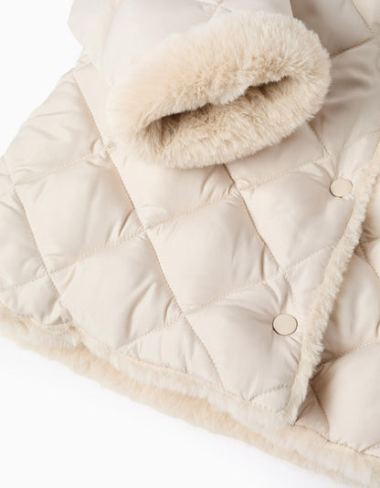 Padded Parka with Fleece Lining for Newborn Girls, Beige