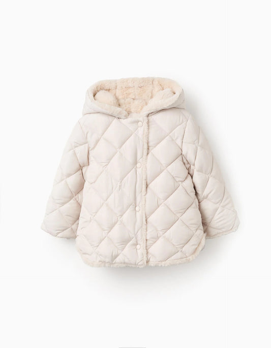 Padded Parka with Fleece Lining for Newborn Girls, Beige