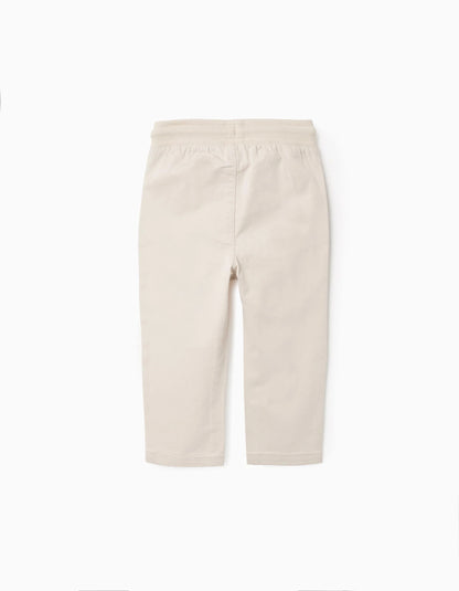 Twill Trousers with Elastic Waist and Drawstring for Baby Boys, Beige