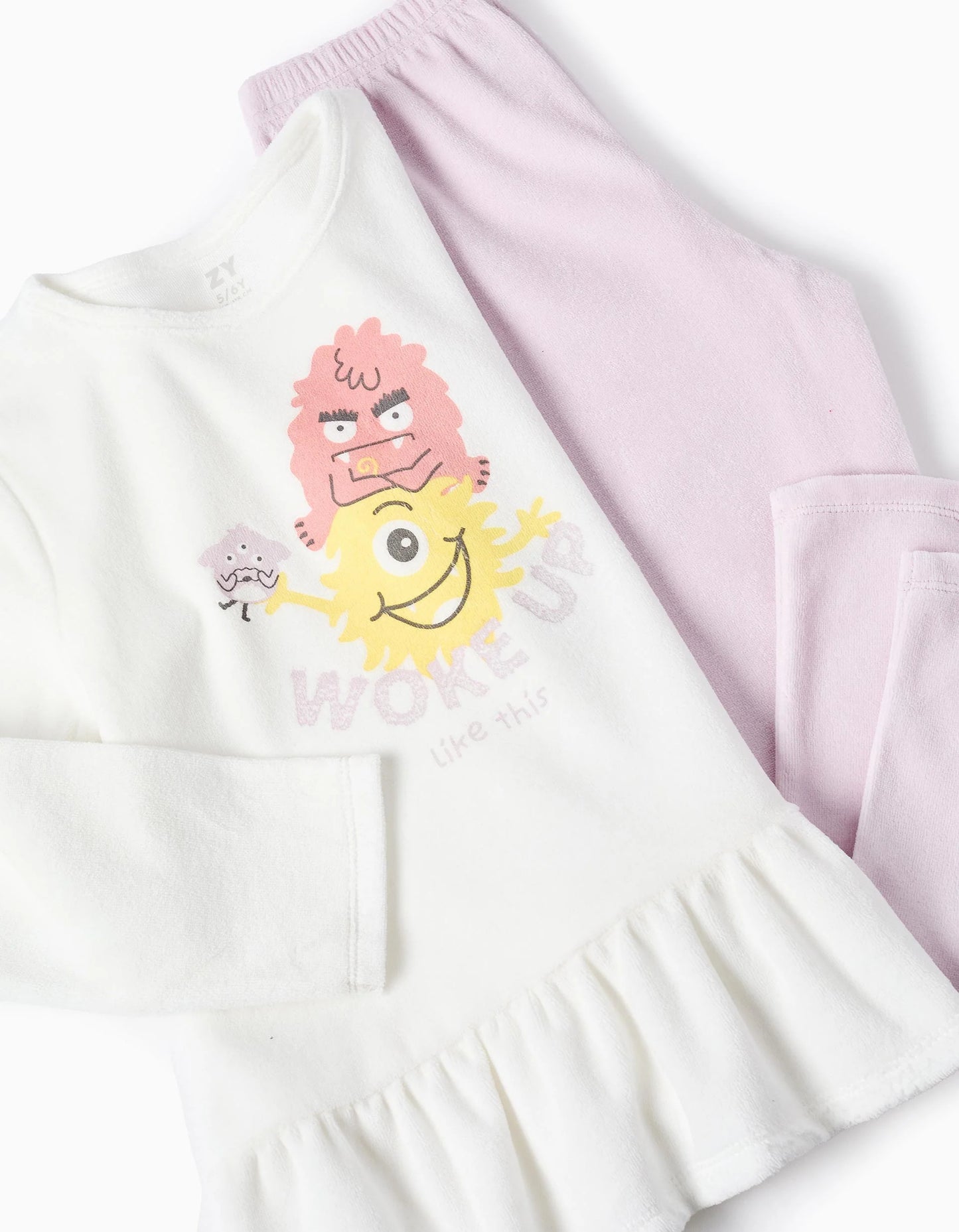 Velour Pyjama for Newborn Girls 'Monsters of Emotions', White/Purple