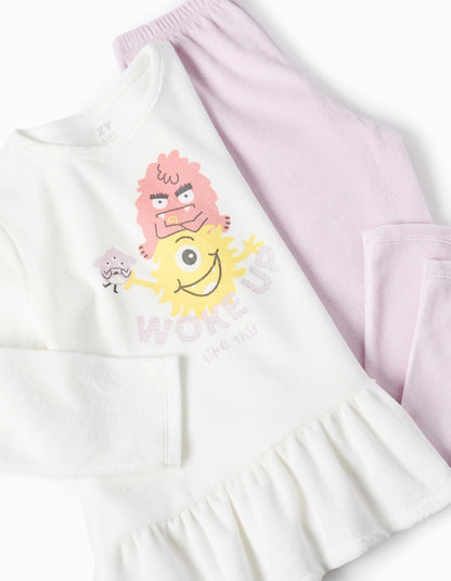 Velour Pyjama for Newborn Girls 'Monsters of Emotions', White/Purple