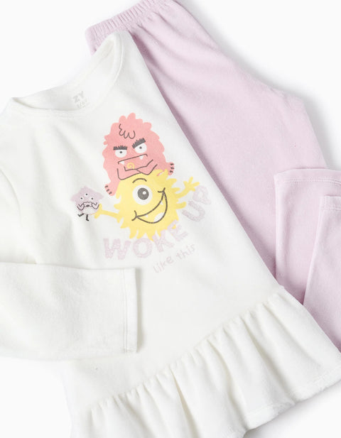 Velour Pyjama for Newborn Girls 'Monsters of Emotions', White/Purple