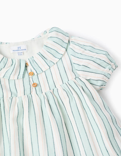 Cotton Striped Dress for Baby Girls 'B&S', Green/White