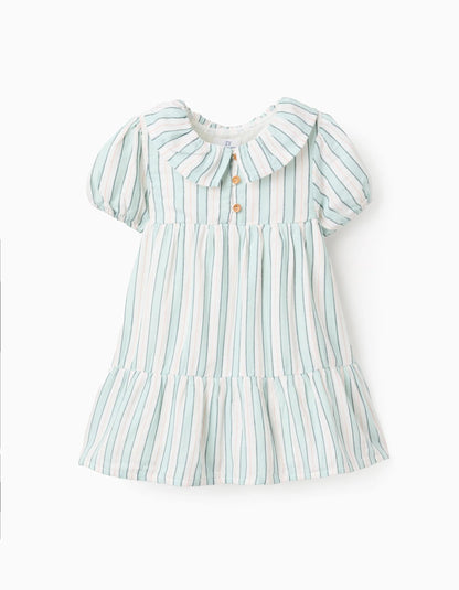 Cotton Striped Dress for Baby Girls 'B&S', Green/White