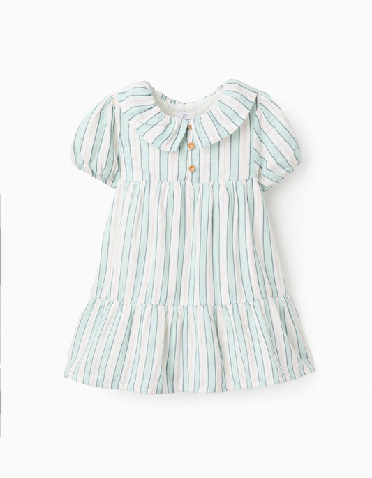 Cotton Striped Dress for Baby Girls 'B&S', Green/White