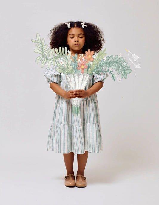 Striped Cotton Dress for Girls 'B&S', Green/White/Orange