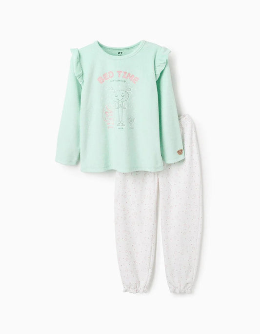 Glow in the Dark Velour Pyjama for Girls 'Emotions', Green/White