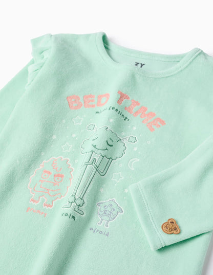 Glow in the Dark Velour Pyjama for Girls 'Emotions', Green/White