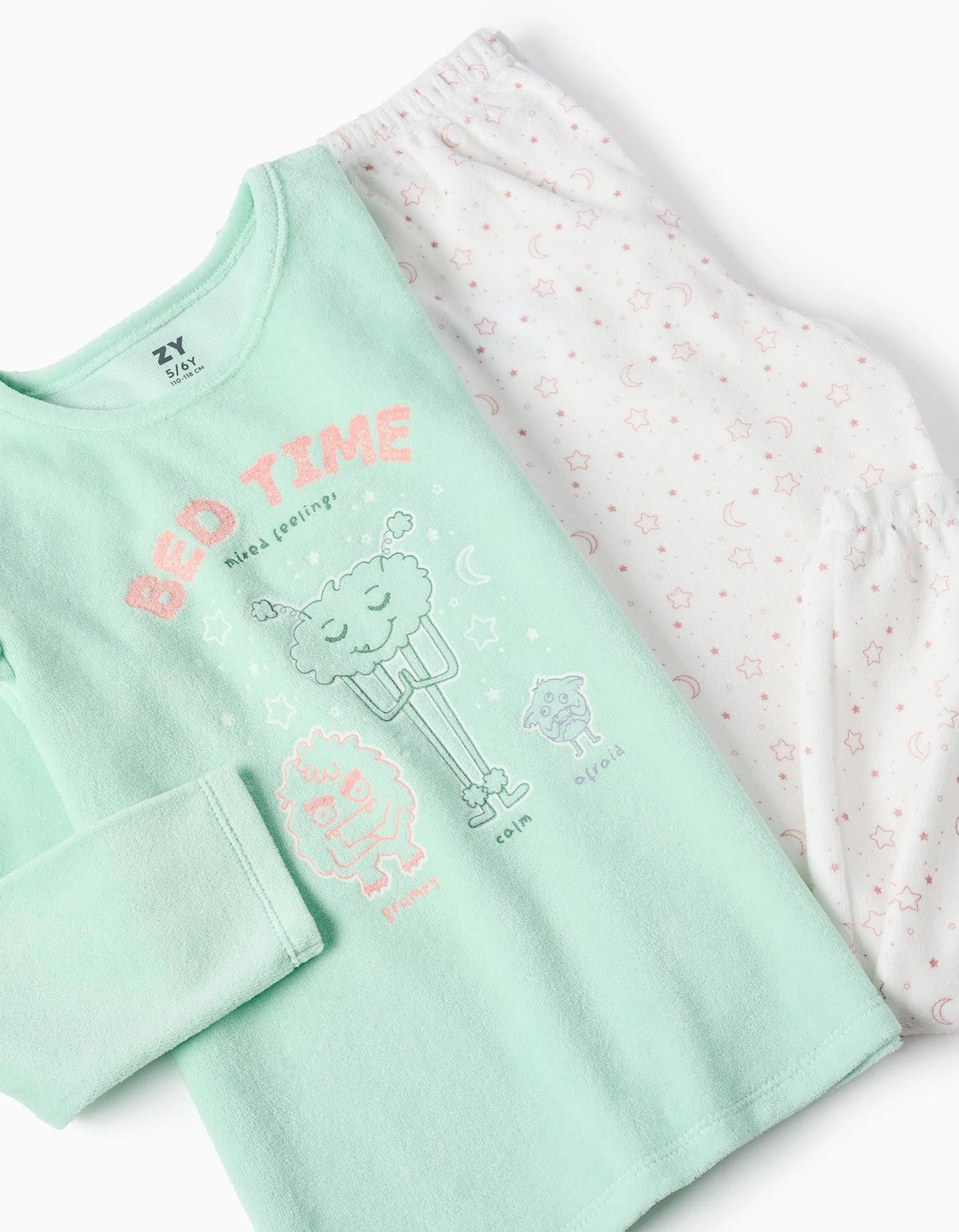 Glow in the Dark Velour Pyjama for Girls 'Emotions', Green/White