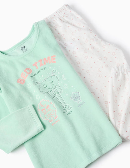 Glow in the Dark Velour Pyjama for Girls 'Emotions', Green/White
