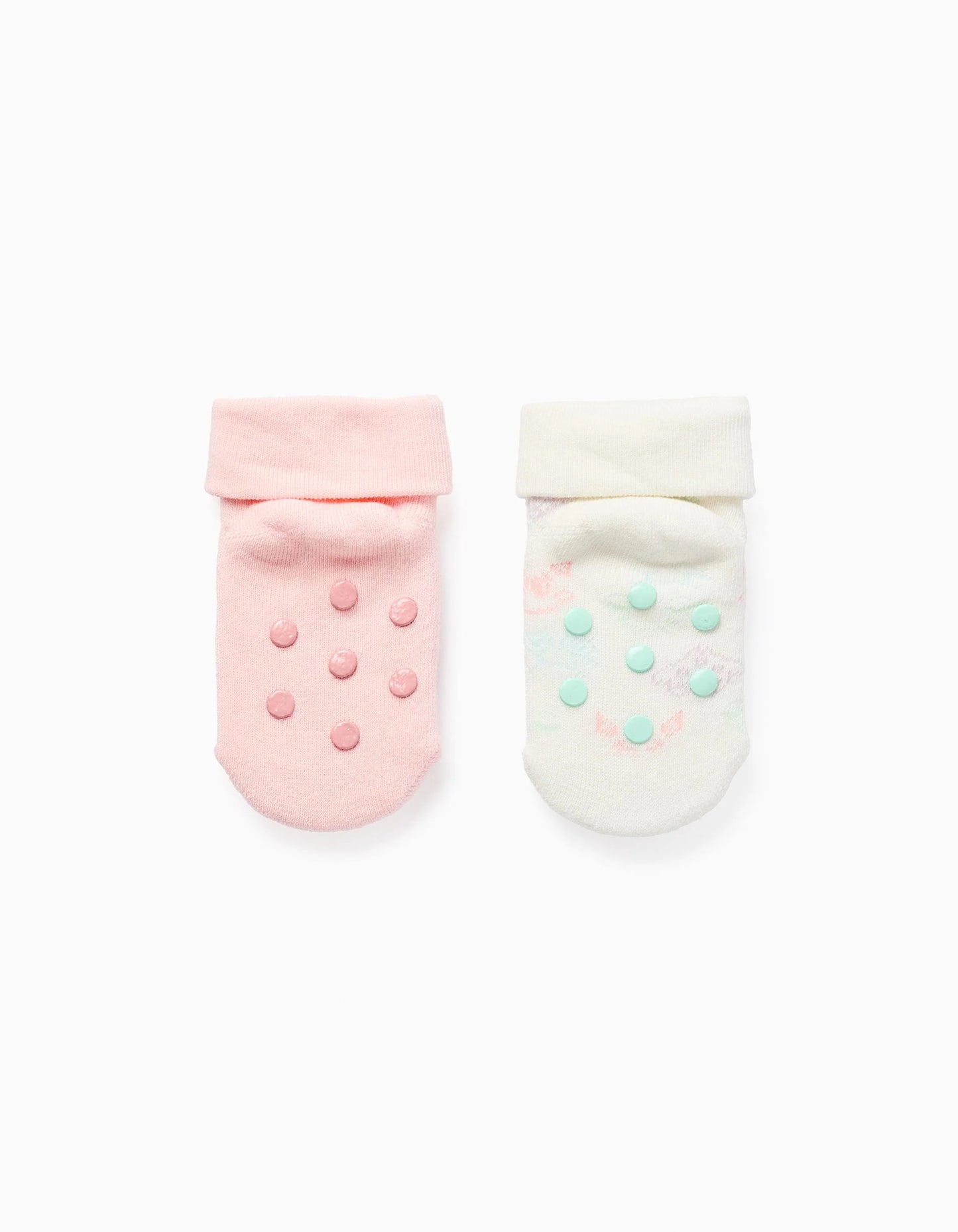 Pack of 2 Pairs of Non-slip Socks for Babies 'Monsters', Pink/White