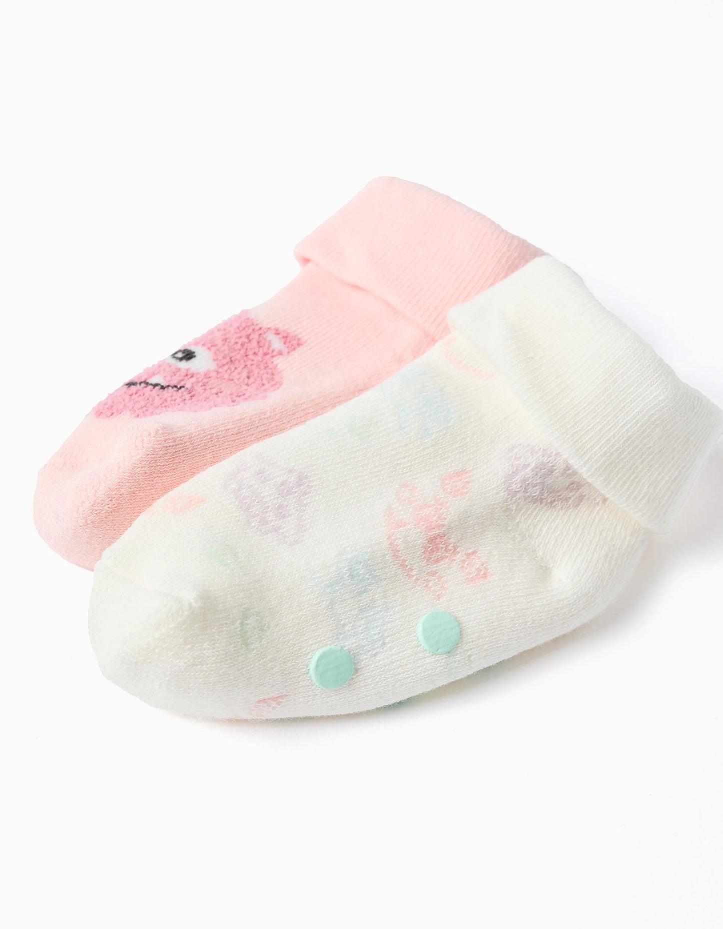 Pack of 2 Pairs of Non-slip Socks for Babies 'Monsters', Pink/White