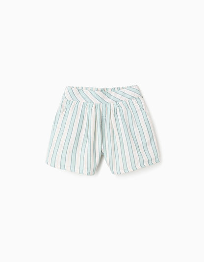 Striped Cotton Shorts for Girls 'B&S', Green/White/Orange