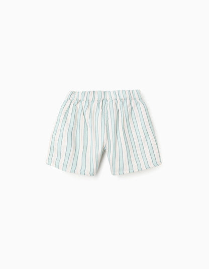 Striped Cotton Shorts for Girls 'B&S', Green/White/Orange