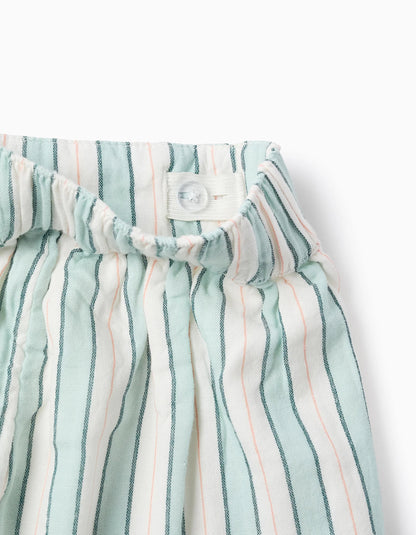 Striped Cotton Shorts for Girls 'B&S', Green/White/Orange